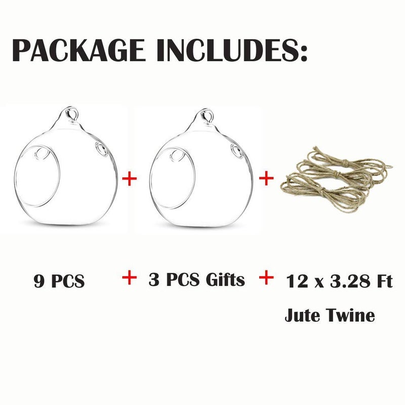 NUPTIO 12 Pcs 3.15"/ 8cm Hanging Glass Tealight Holder Globe Plant Terrariums Glass Orbs Air Plants Tea Light Candle Holders Home Decor Indoor Outdoor Garden (with 2 Holes, 9 Pcs + 3 Pcs) - Image 5